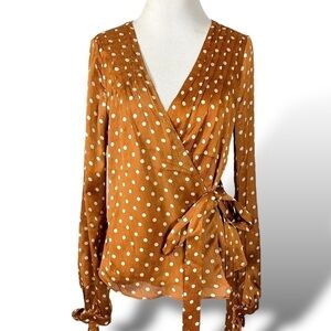 Revolve Tularosa Charmaine Wrap Top in Camel Polka Dots Medium NWT